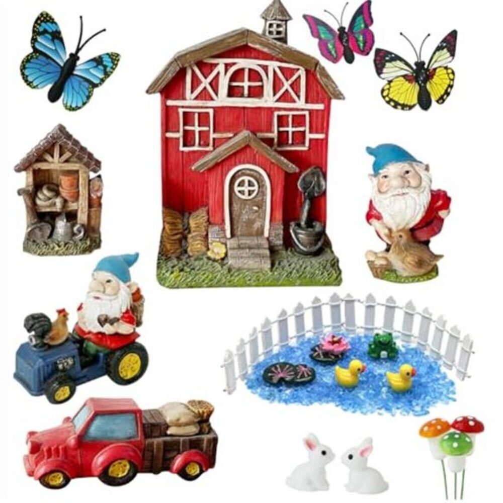 Gnome Fairy Garden Set 22pc Miniature Accessories
